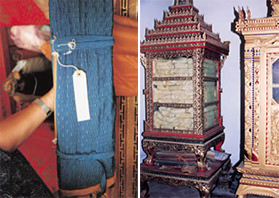 1992年、ラオス、ヴィエンチャン郊外の寺。貝葉文献がよく保存されている例。これとは対照的に保存状態のよくない寺も見られた