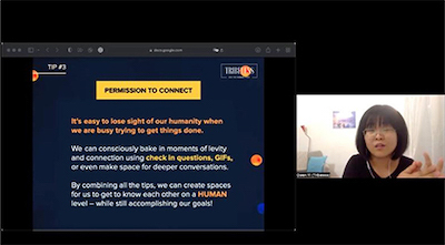 コンサルテーションで「共感」について話す、TRIBELESSの代表