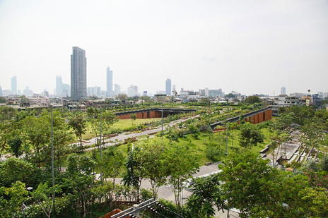 コッチ氏がデザインを手がけたチュラロンコン大学100周年記念公園。2017年度国際助成プログラム「気候変動対策の好事例を探る ―東南アジアにおける都市のレジリエンスの向上にむけて」（2018年）